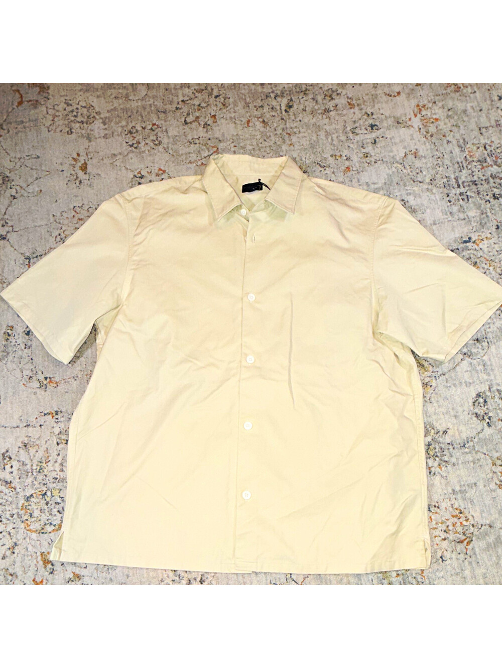 Club Monaco Men's Solid Beige Short Sleeve Button-Up Point Collar XXL A176